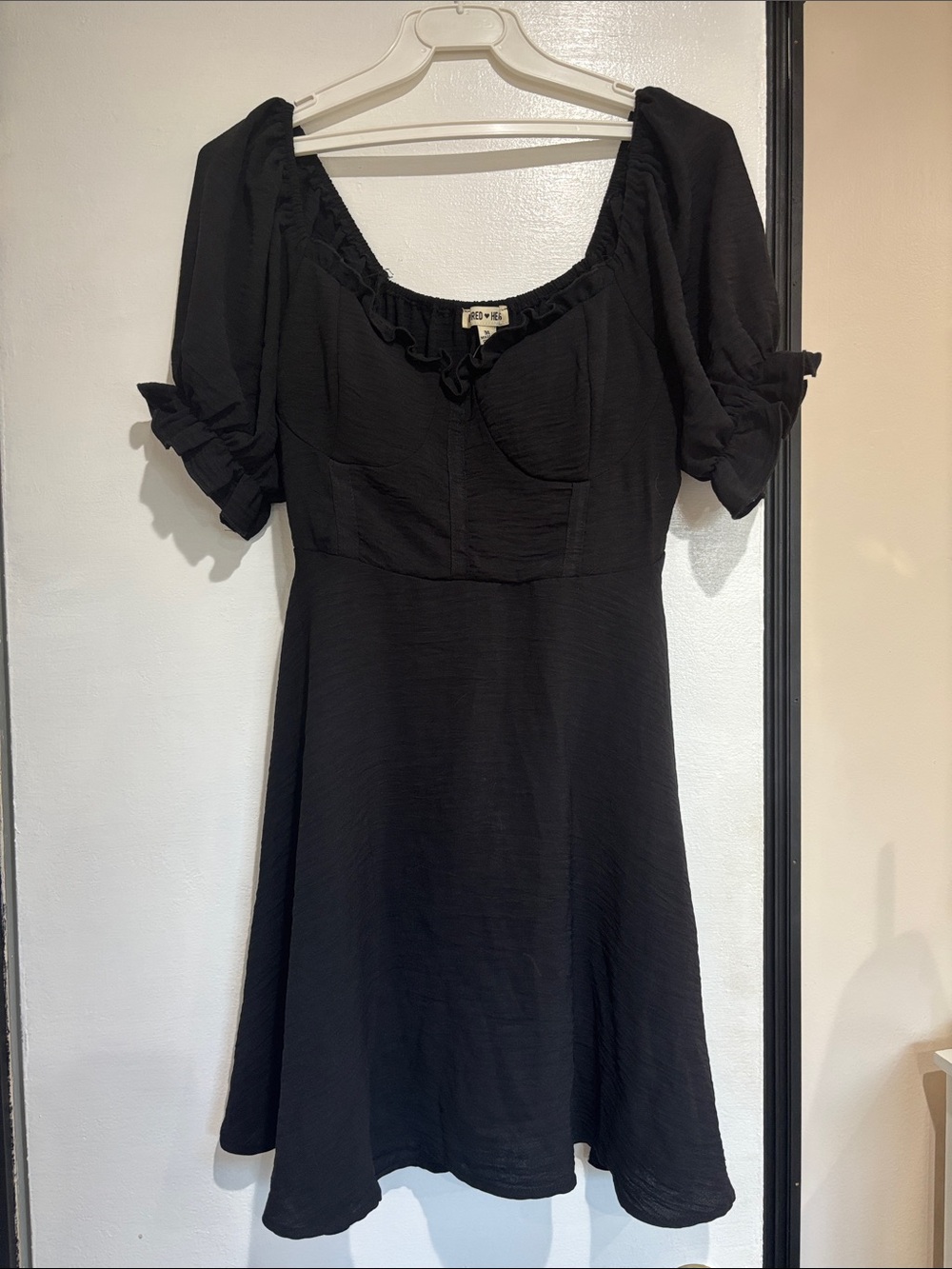 Inspired Hearts Black Puff Sleeve Midi Dress